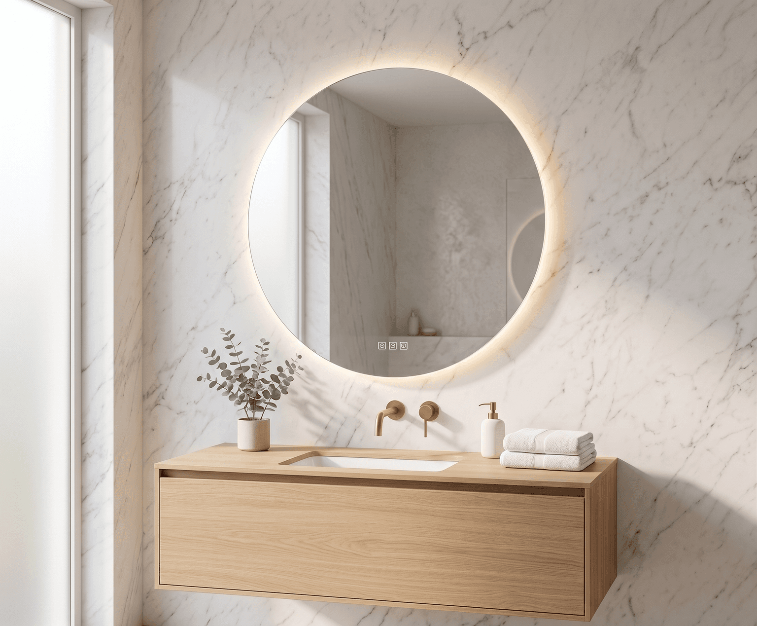 מראה עגולה LED בחדר אמבטיה